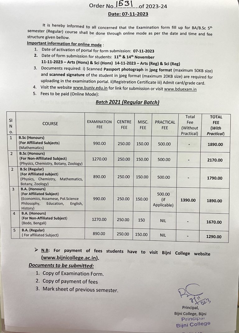 Notice Regarding Form Fill Up Of U G Th Sem Examination Batch